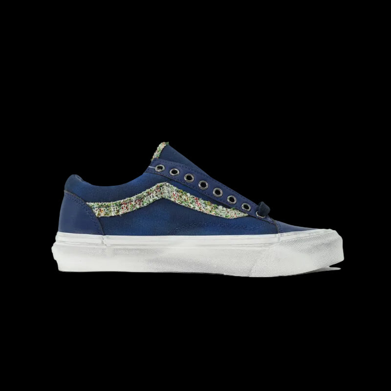 Satoshi Nakamoto x Vans Sneaker featuring a blue floral design and classic skate style.