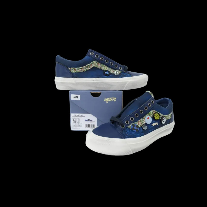 Satoshi Nakamoto x Vans Sneaker featuring a blue floral design and classic skate style.