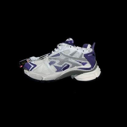 Worn-In Runner Sneakers in white and purple with a distinct layered design for bold streetwear style.