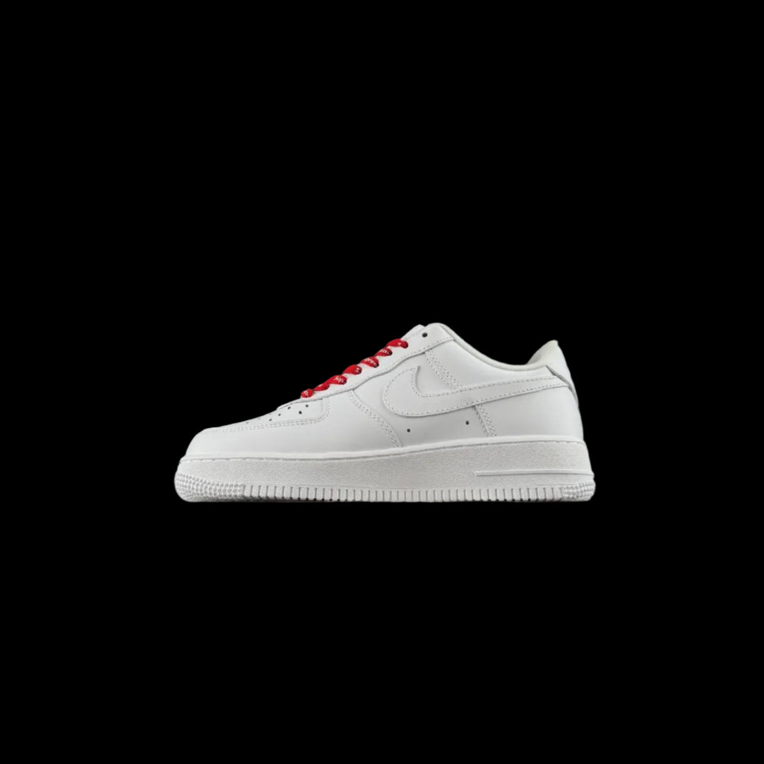 Supreme AF1 Streetwear Sneakers in white with red laces, showcasing a classic basketball silhouette.