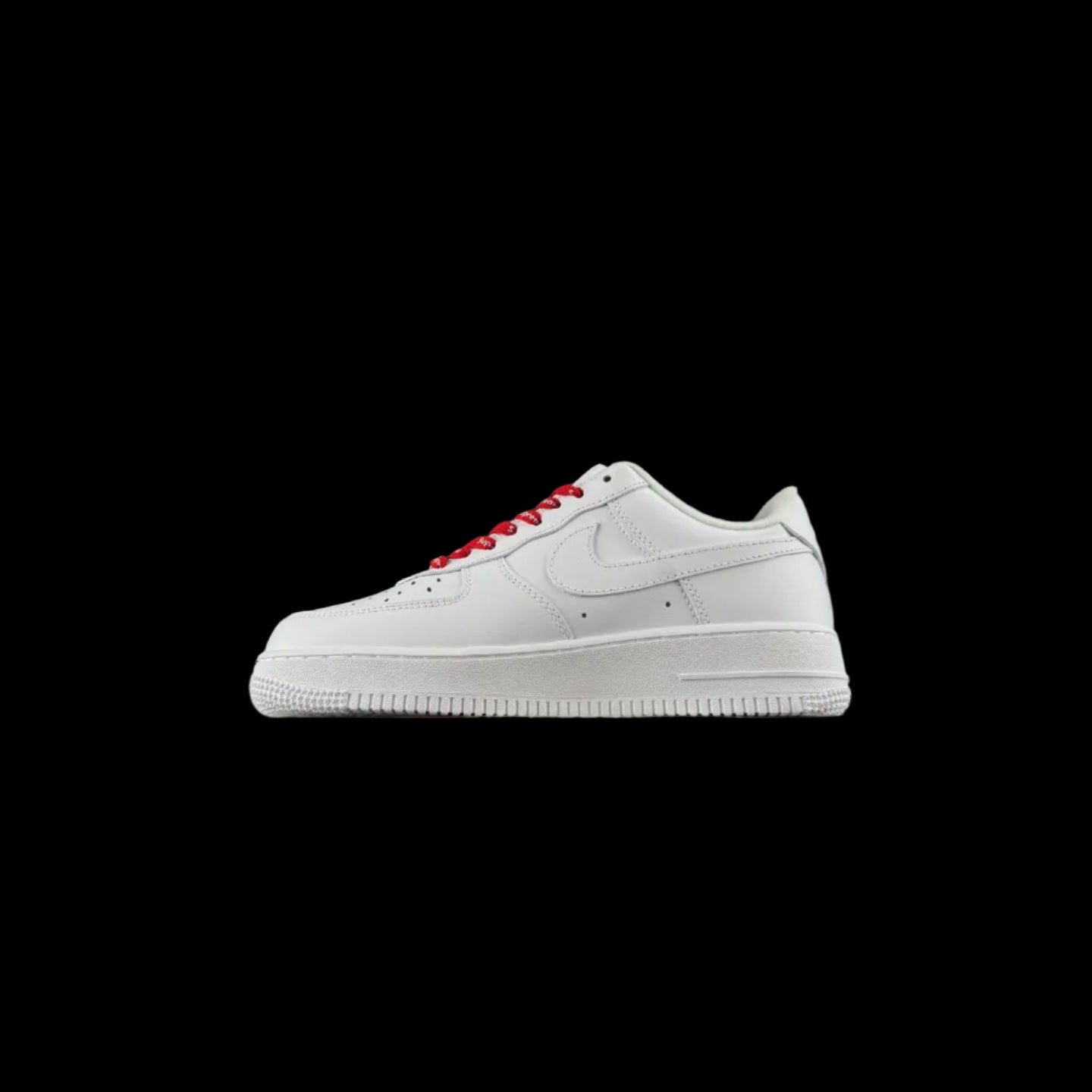 Supreme AF1 Streetwear Sneakers in white with red laces, showcasing a classic basketball silhouette.
