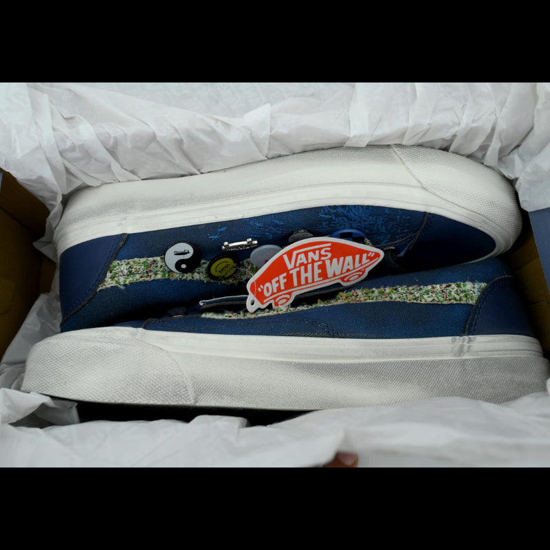 Satoshi Nakamoto x Vans Sneaker featuring a blue floral design and classic skate style.