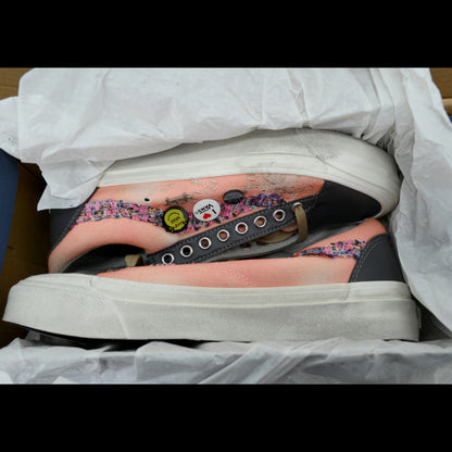 Sat0shi N4kam0to x V4ns33 Premium Limited Edition Sneakers in pink and navy design.