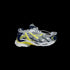 Distressed Running Sneakers in gray fabric with navy and yellow accents showcasing a bold contemporary style.